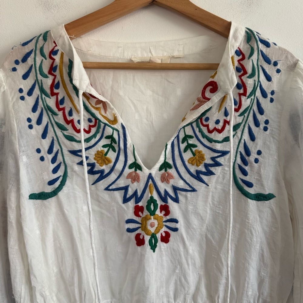 Anthropologie Forever That Girl Embroidered Peplum Peasant Blouse Top Medium - Picture 9 of 15